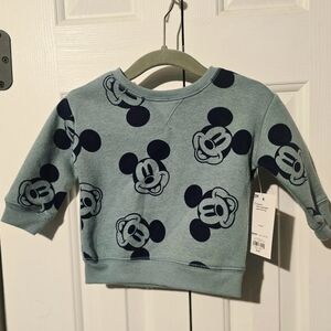 Disney Baby Mickey Face Crewneck Sweatshirt - Sage And Black Design